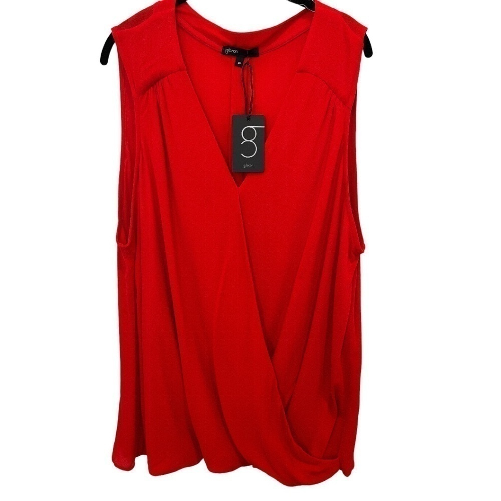 Gibson Red Sleeveless Faux Wrap V Neck Rayon Blouse Size 3X NWT